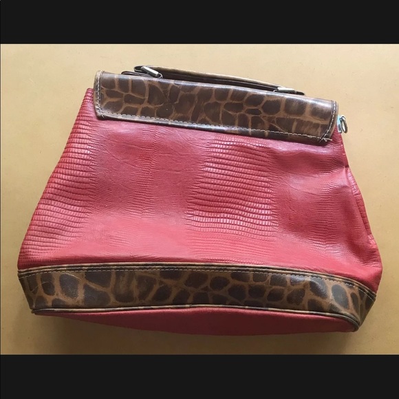 Rare Roberto Roma Leather Clutch Handbag Purse Red Brown Snake Reptile Print - Picture 2 of 12